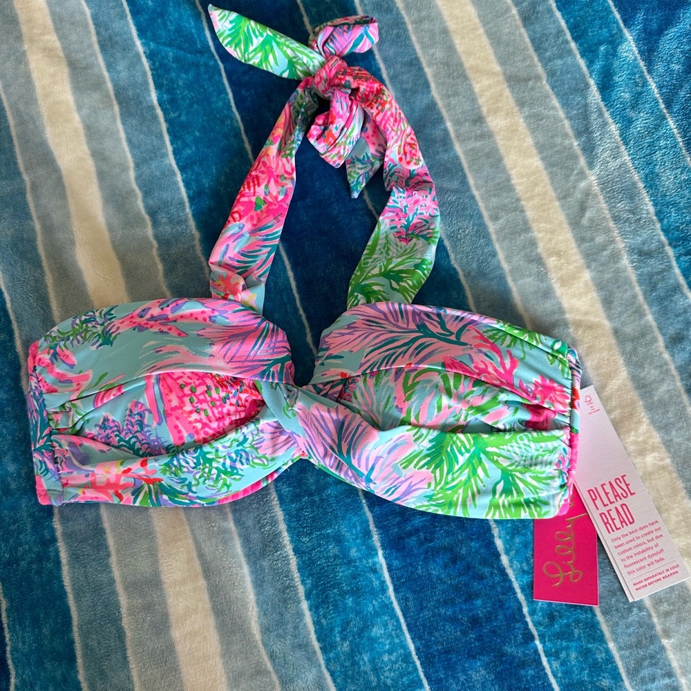 Lilly Pulitzer Eddee Bandeau Bikini Top in Celestial Blue Cay to my Heart size 4